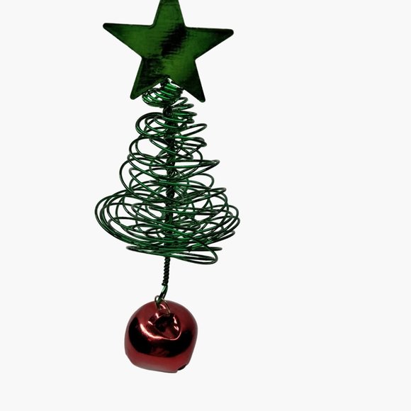 Green  Christmas Tree Ornament Red Jingle Bell Star Metal Spiral Wire - Picture 6 of 6